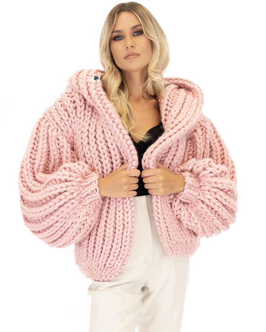 Oversized Hooded Knit Cardigan - Pink | Worn by Ariana Grande