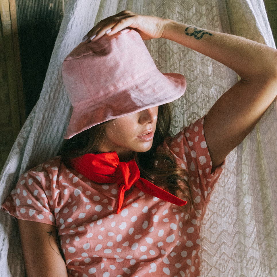 Florette Crochet Bucket Hat in Pink