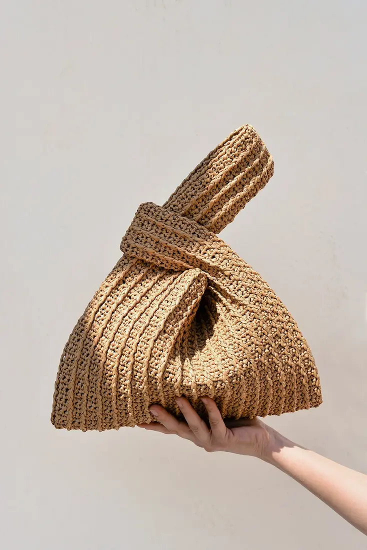 Crocheted Raffia Bag. Lightweight Clutch Bag. Knitted Cloud 
