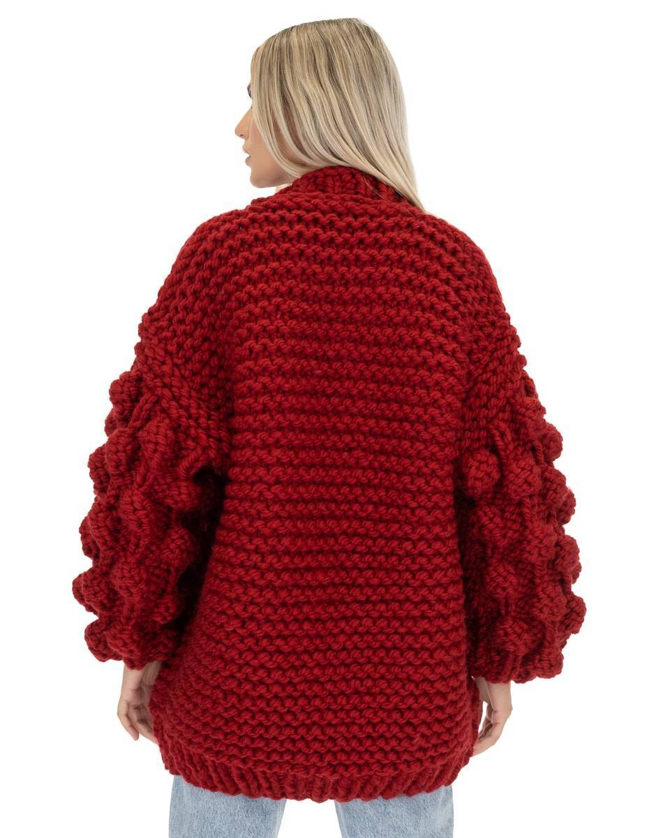 Sustainable - Marketplace Cardigan | Urbankissed Red Knit Bubble -