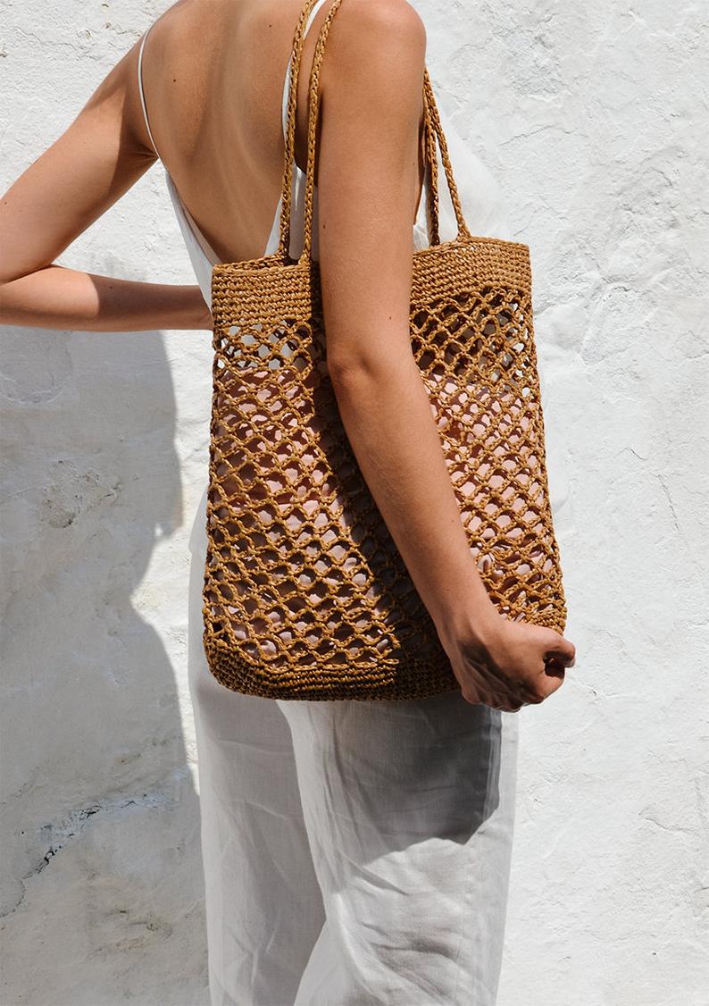 Raffia Tote Bag in Black - Net Bag