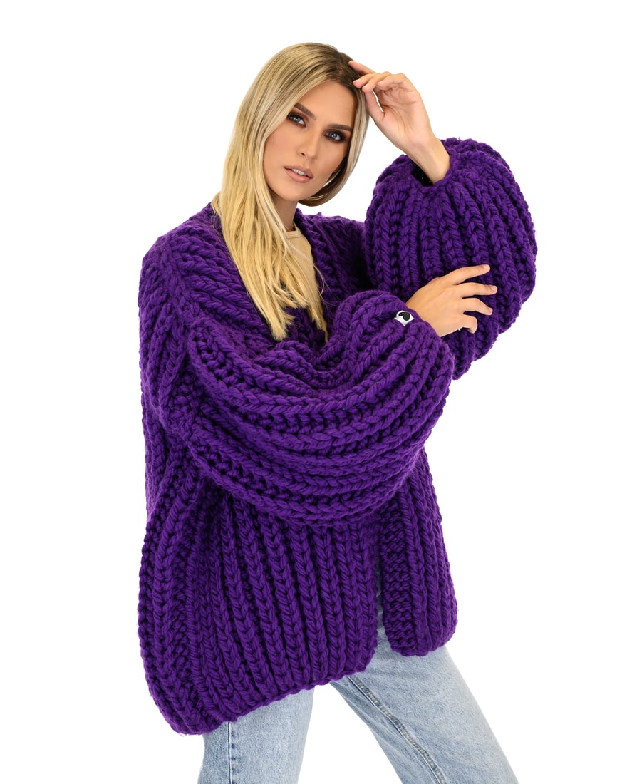 Chunky Knit Cardigan - Violet  Urbankissed - Sustainable Marketplace