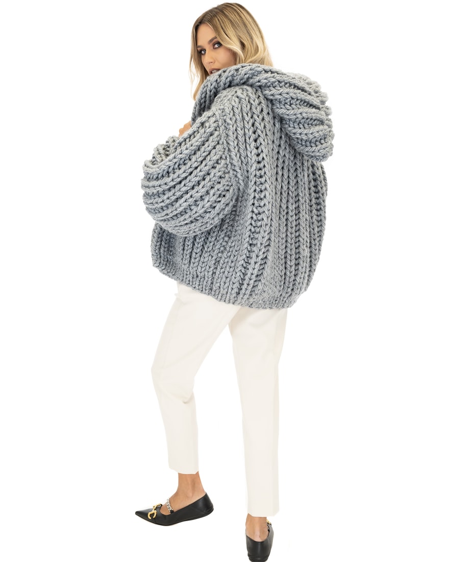 Hooded Knit Cardigan - Grey  Urbankissed - Sustainable Marketplace