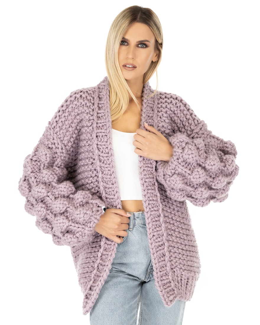 Chunky Knit Cardigan - Violet  Urbankissed - Sustainable Marketplace