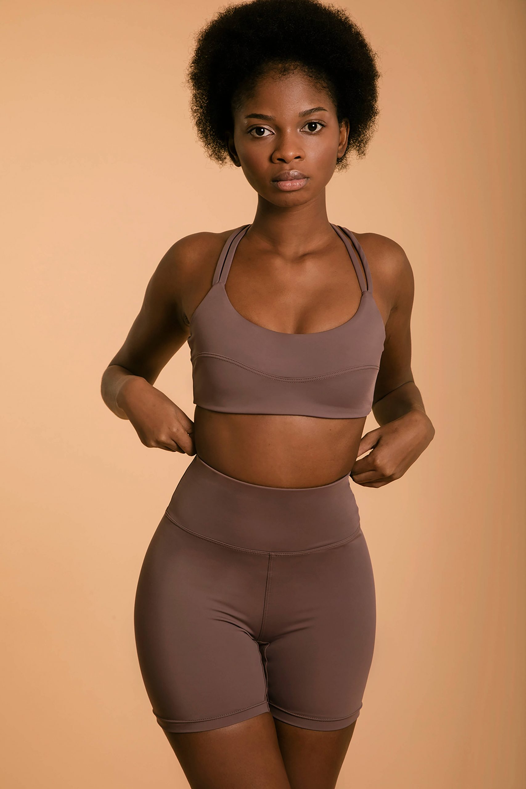 High Waist Workout Shorts - Brown  Osirisea - Sustainable Swim- &  Activewear