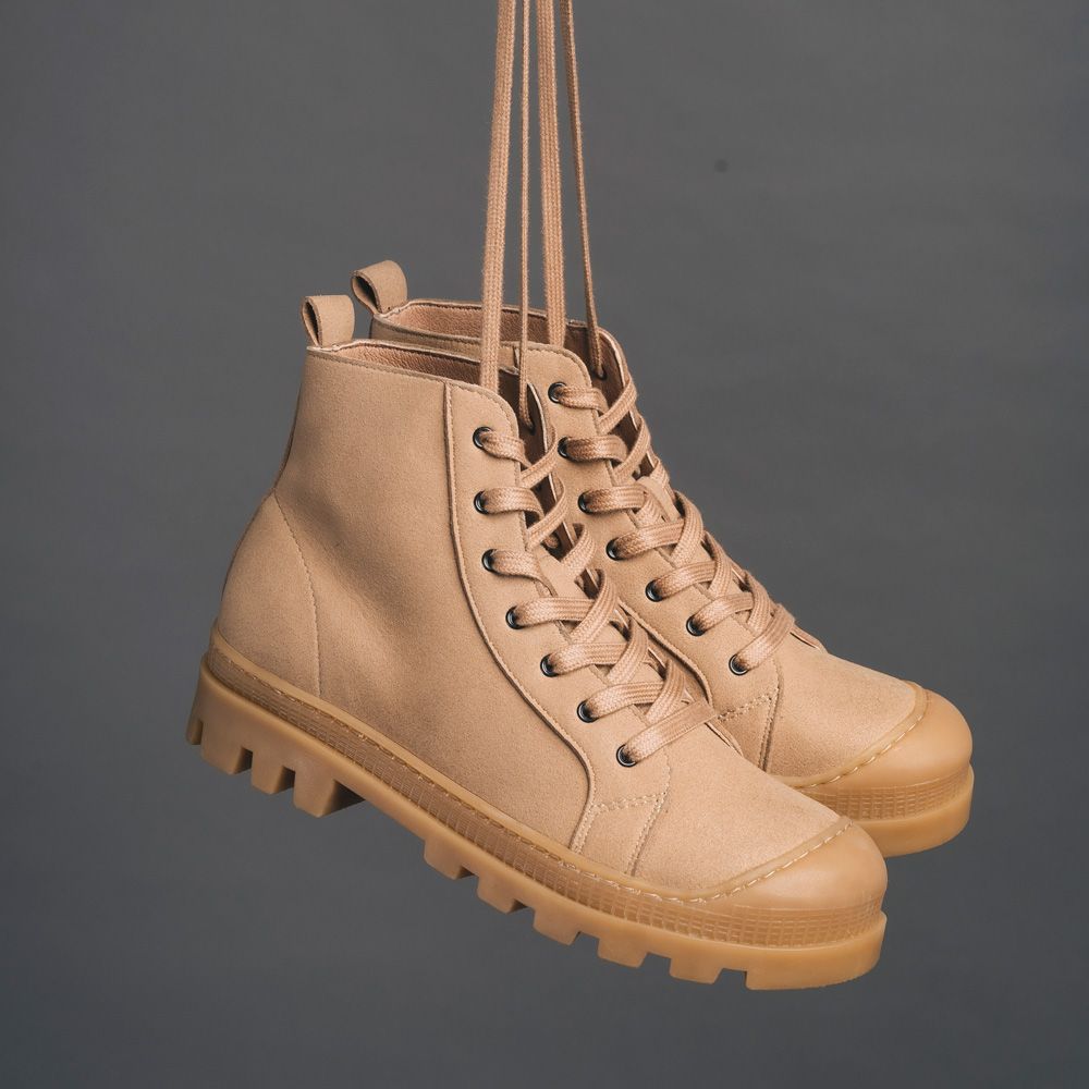 Khaki Suede Lace Up HIgh Top Sneakers Combat Boots Shoes