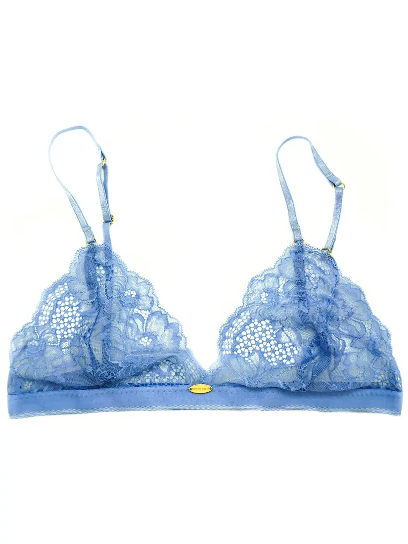 Floral lace triangle bra with straps - Sky blue - Undiz