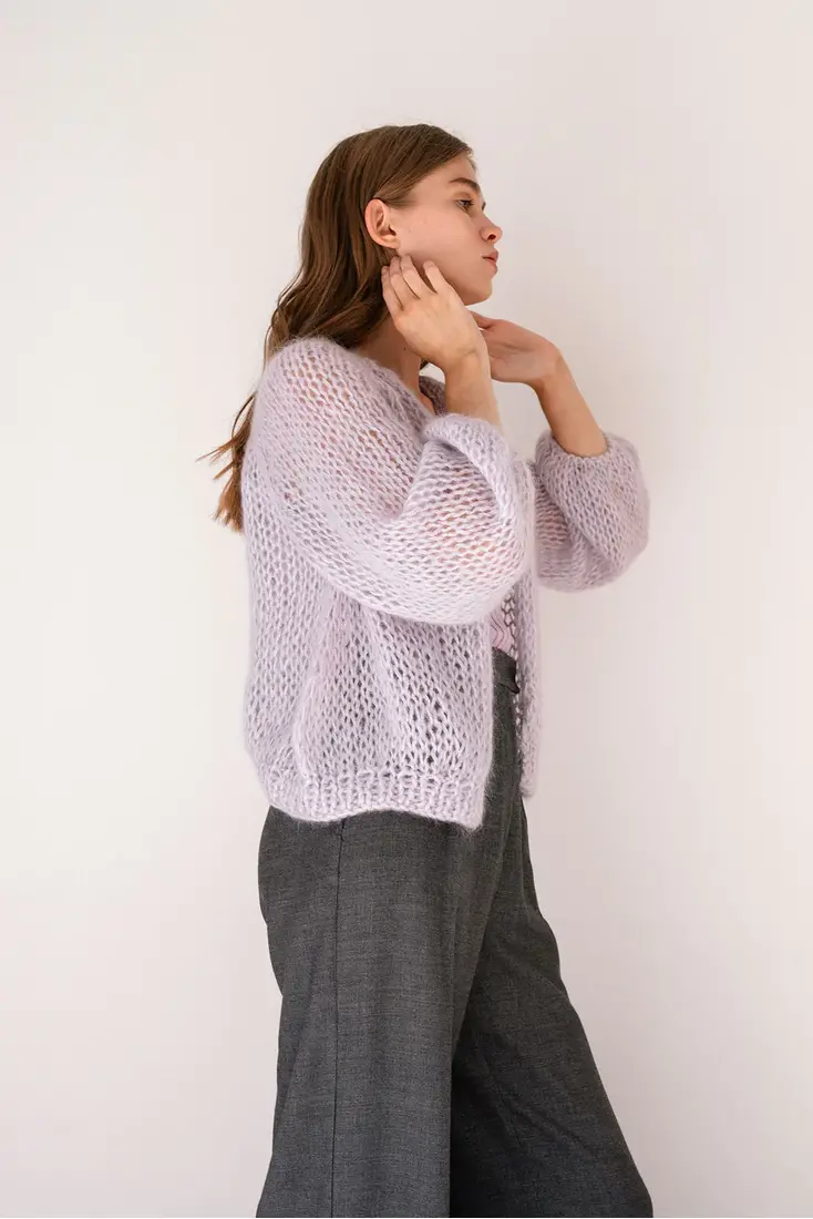 Airy Mohair Bomber in Lavender | Sustainable Knitwear from Greece