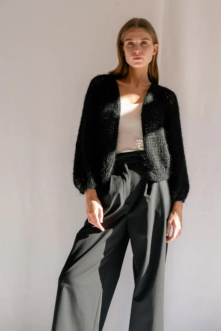 Airy Mohair Bomber in Night | Sustainable Knitwear from Greece