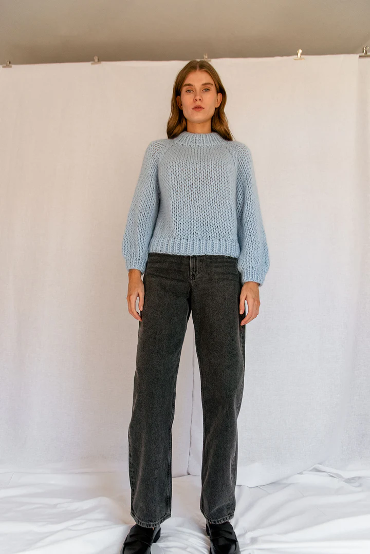 Green mohair lightweight sweater, Loose knit sweater, Handknit soft sweater