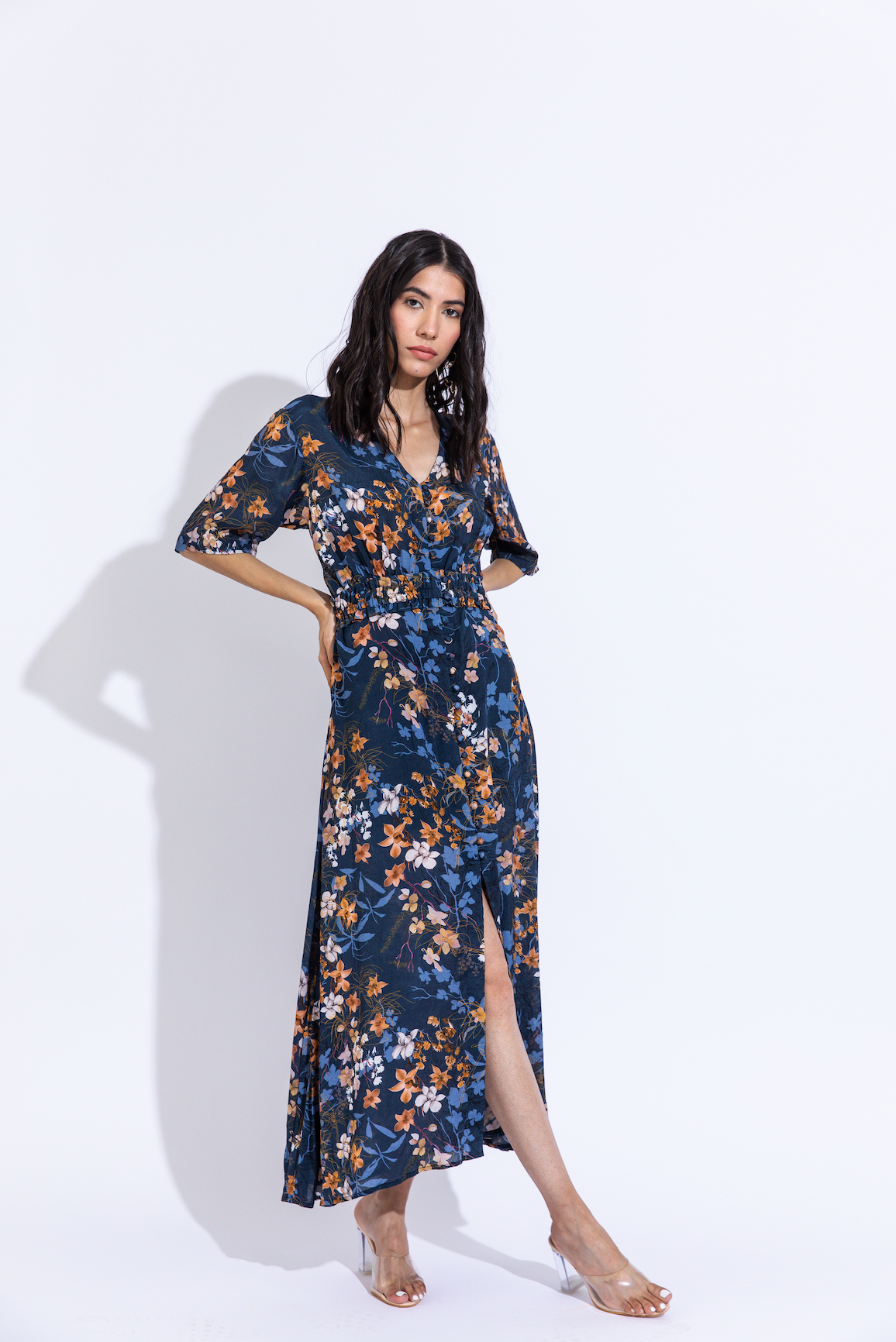 Floral Button-Down Maxi Dress - Dark Blue - Floral Dress | Urbankissed