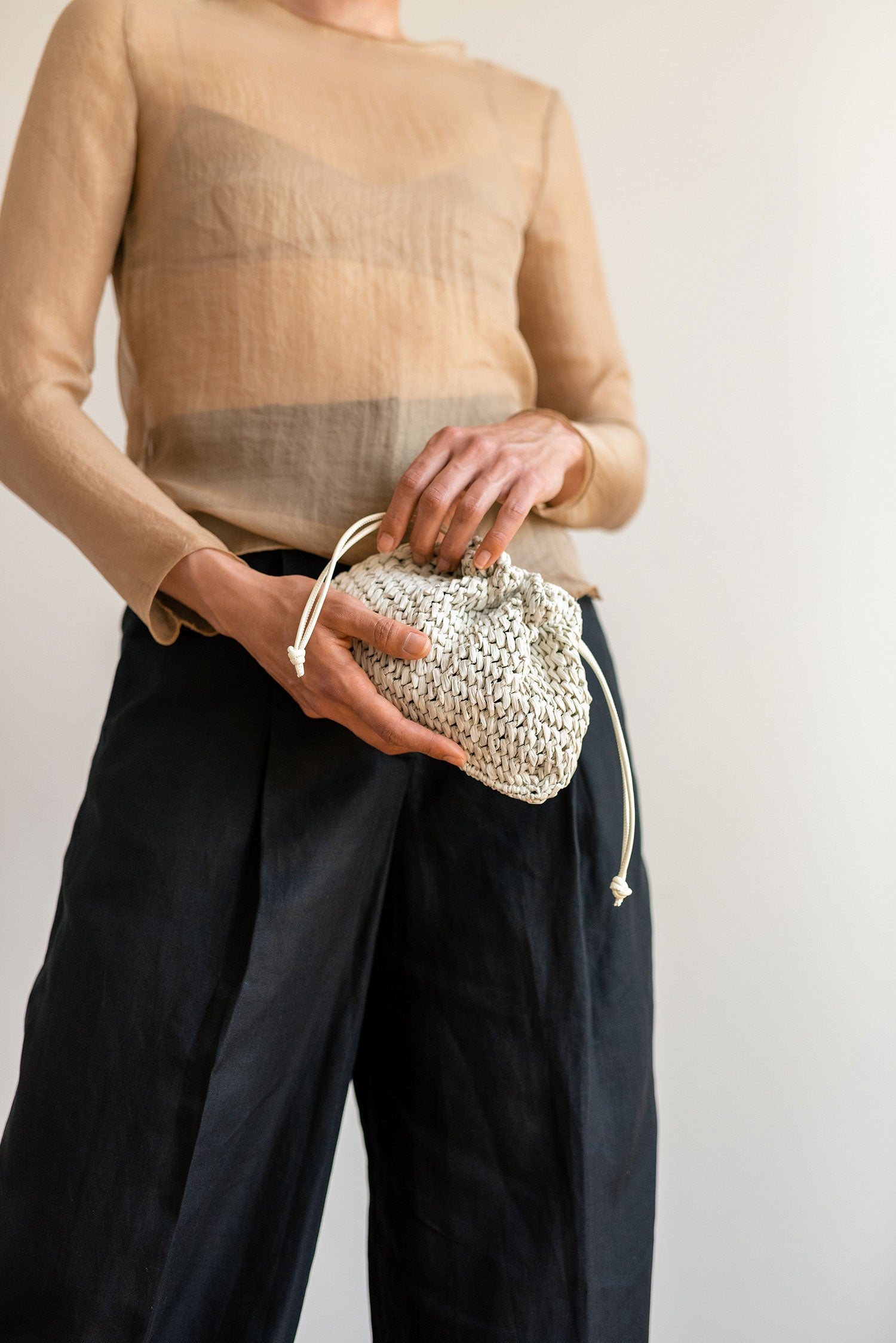 Aster Raffia Pouch in Pearl | Sustainable Knitwear from Greece