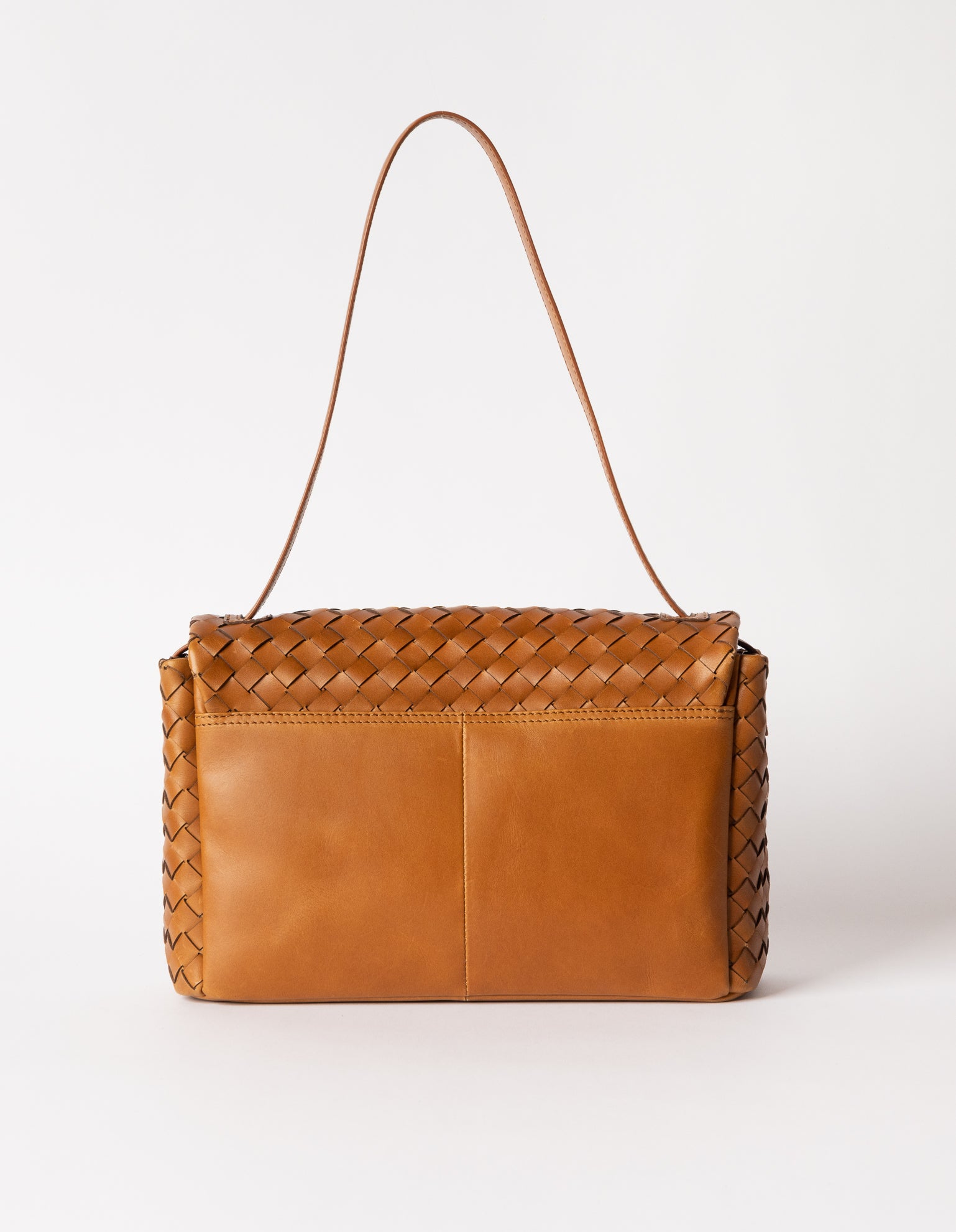 Kenzie - Cognac Woven Classic Leather - Woven Leather Shoulder Bag